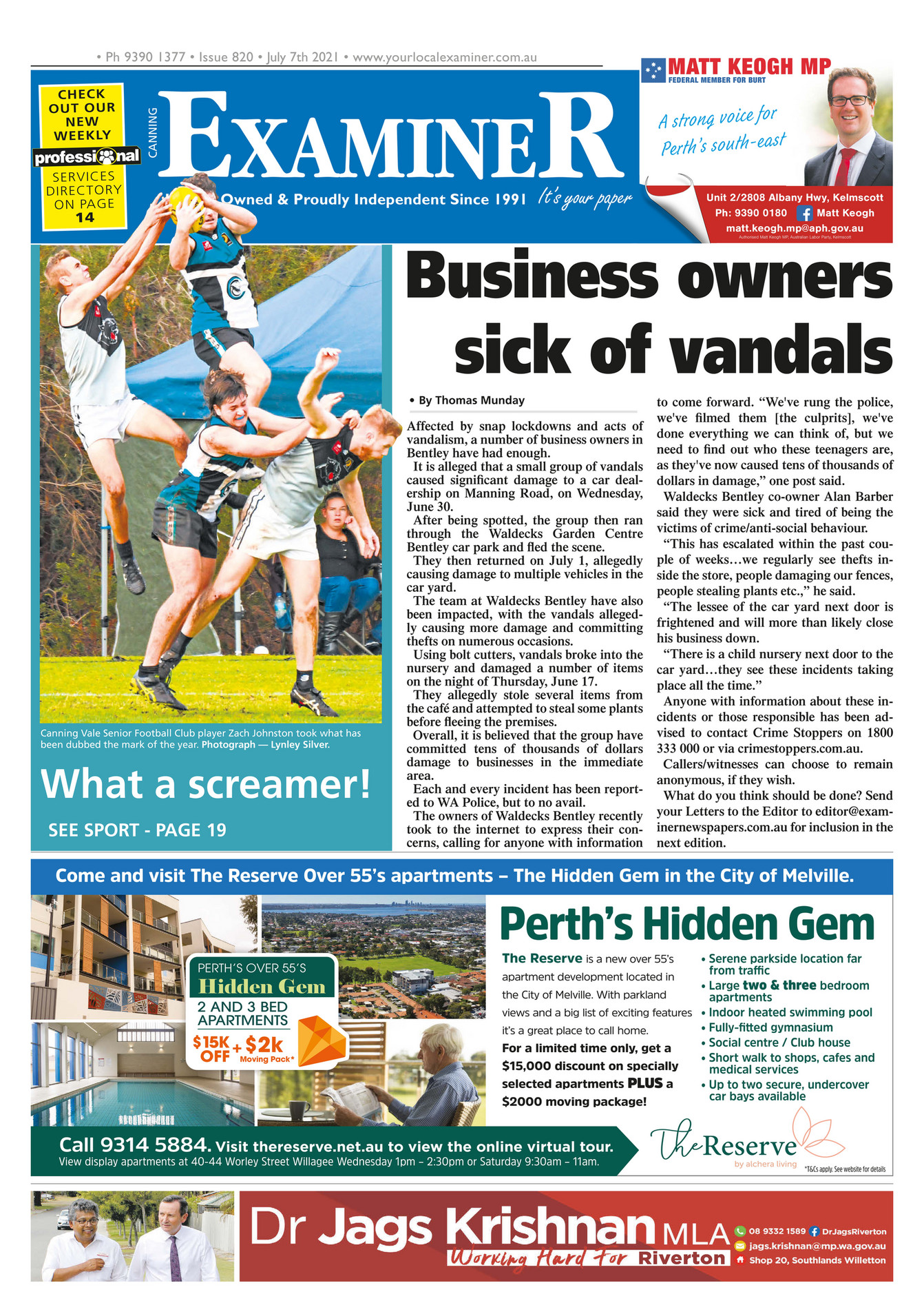 Examiner Newspapers Canning Examiner Newspaper 7th July 2021 Page 1