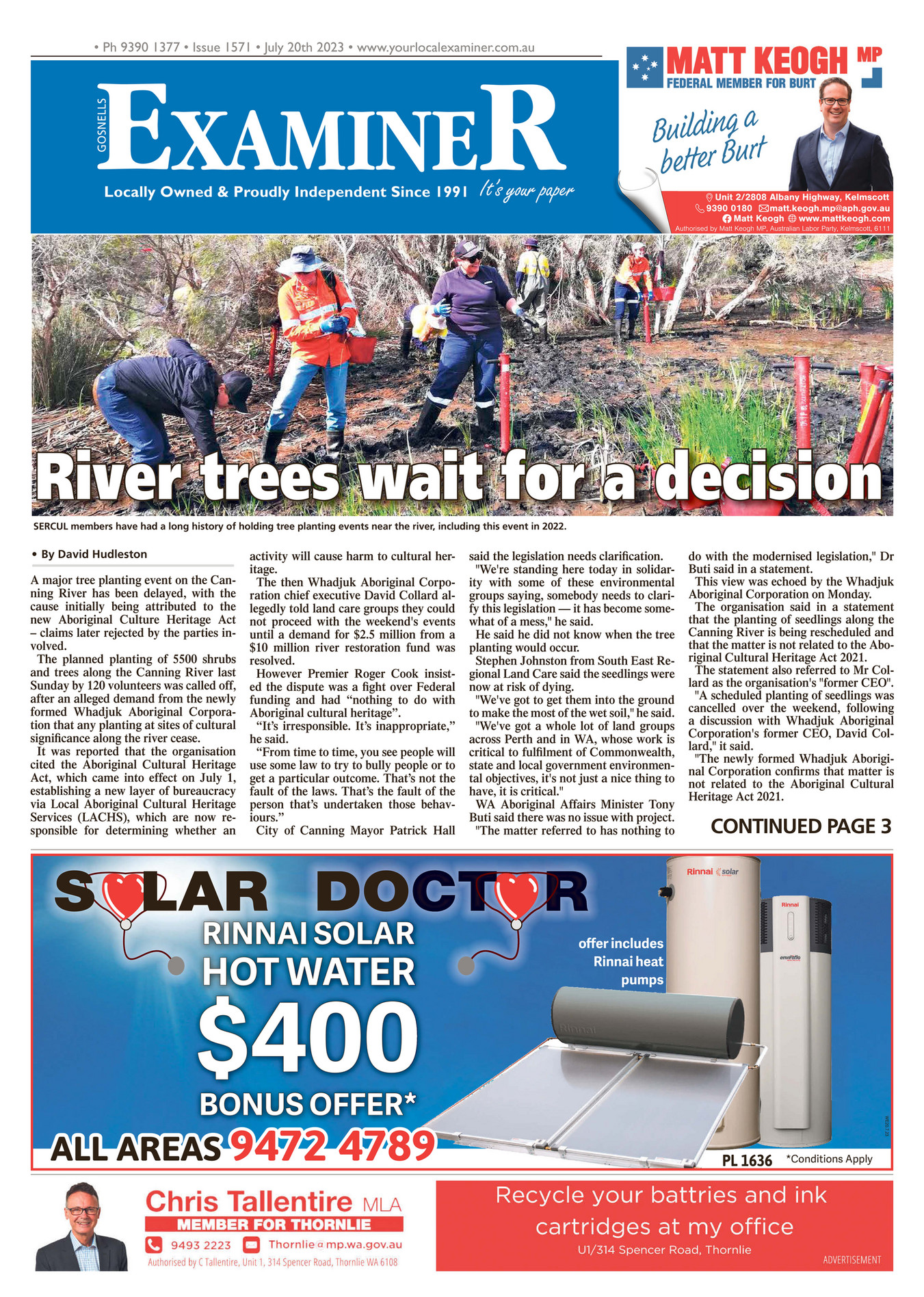 Examiner Newspapers - Gosnells Examiner Newspapers 20th July 2023 - Page 1