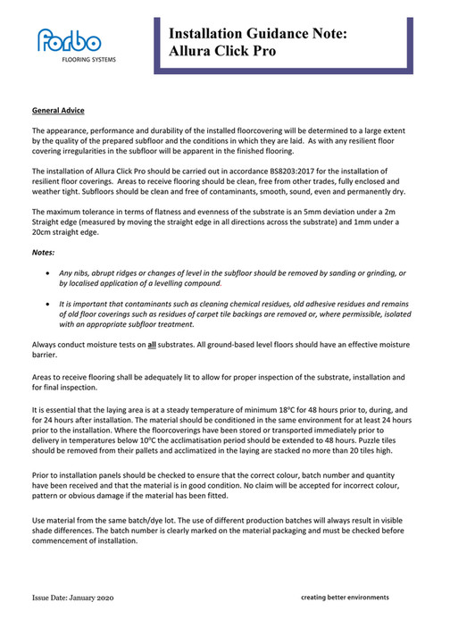 ForboFlooring_UK - Installation Guidance Note - Allura Click Pro ...