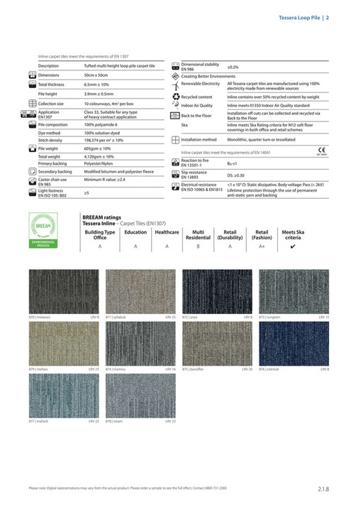 Forboflooring Uk Carpet Tile Brochure Page 38 39 Tessera Loop Pile 2 Inline Carpet Tiles Meet The Requirements Of En 1307 1