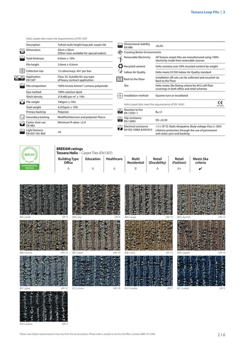 Forboflooring Uk Carpet Tile Brochure Page 36 37 Tessera Loop Pile 2 Helix Carpet Tiles Meet The Requirements Of En 1307 1