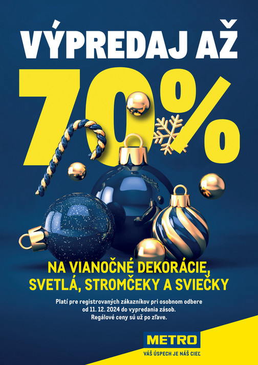 Výpredaj až 70% na vianočné dekorácie, svetlá, stromčeky a sviečky