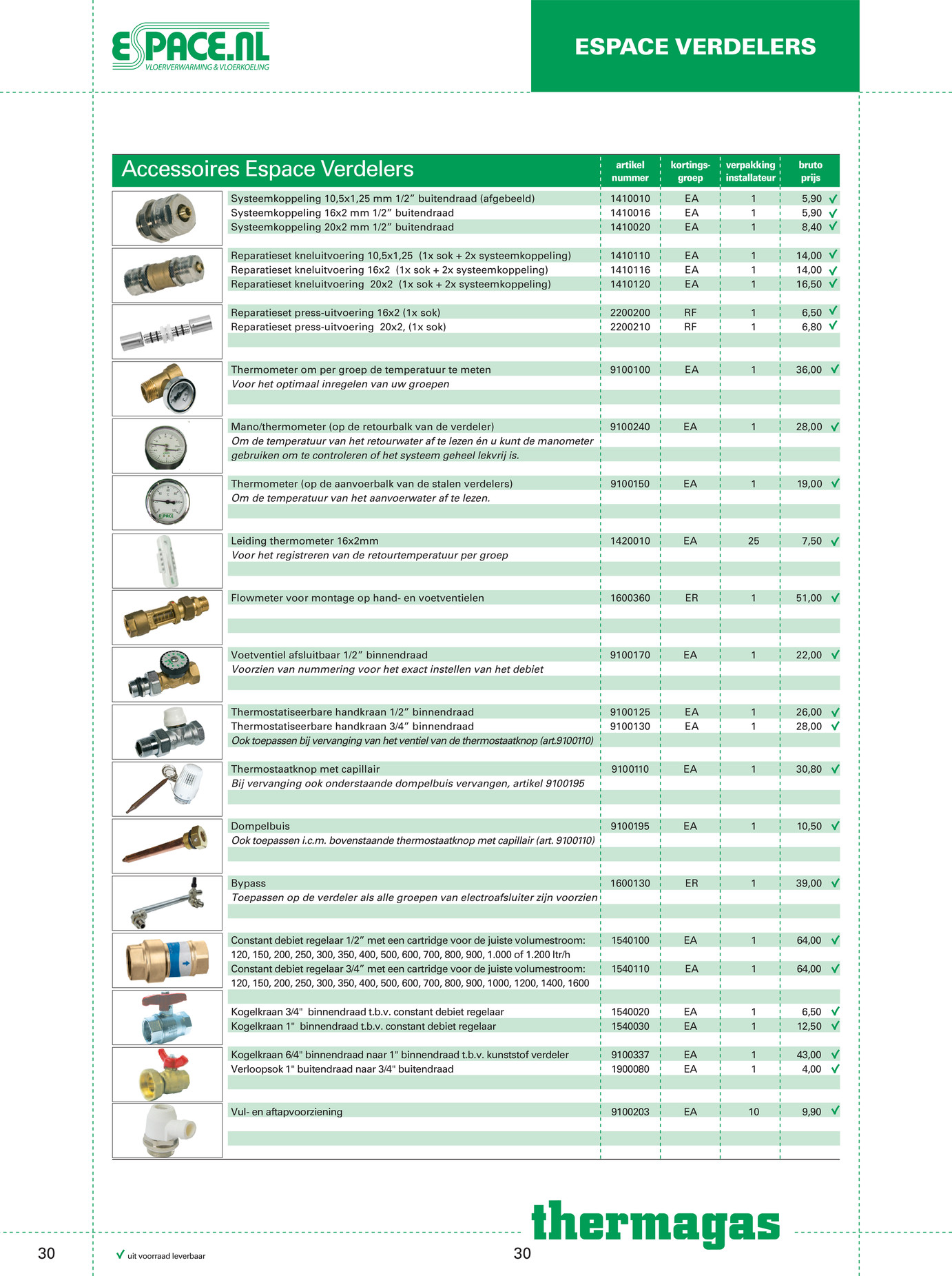 Thermagas - Prijslijst Espace vloerverwarming 2014 - Pagina 30-31