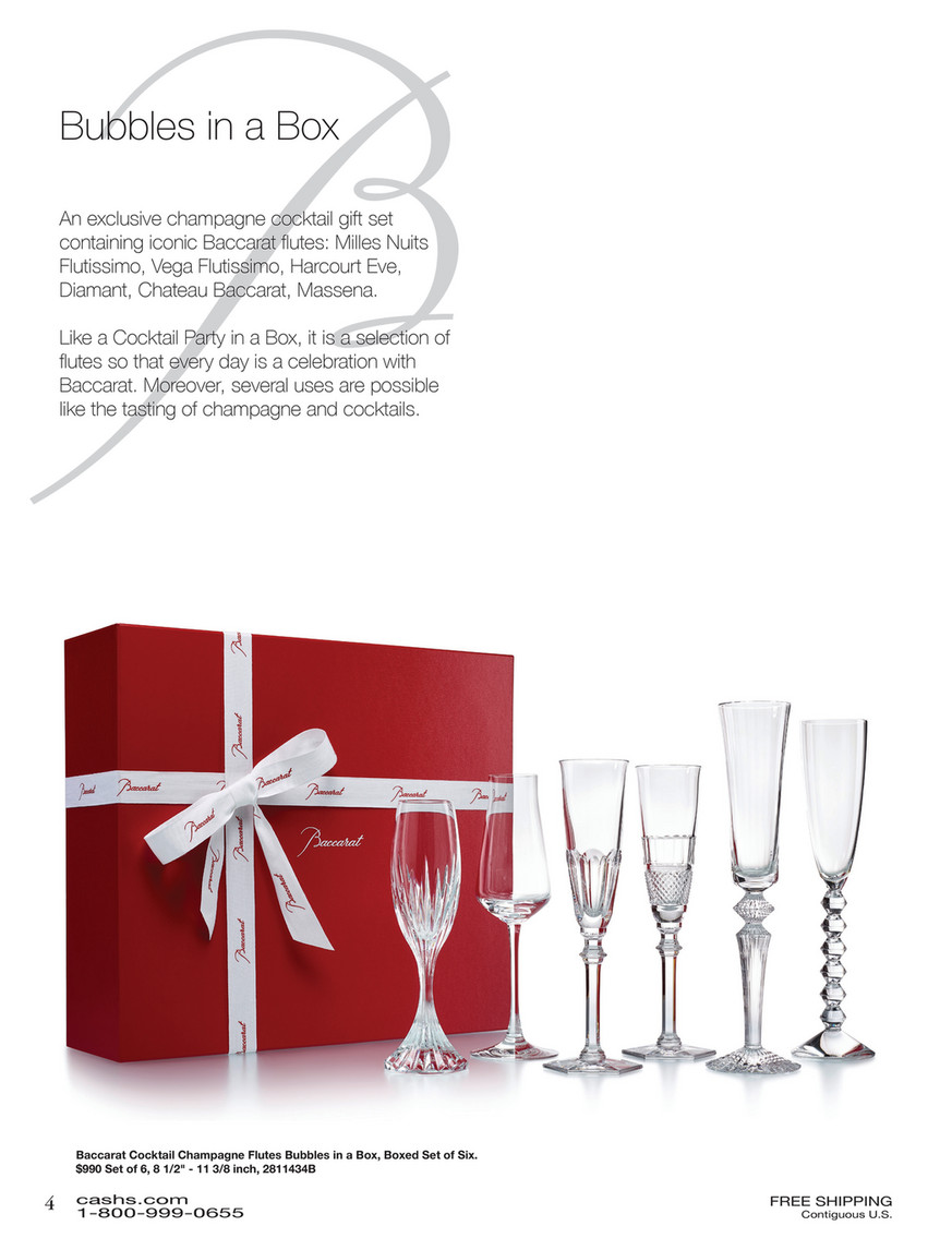 Baccarat Cocktail Champagne Flutes Bubble Box, set of six