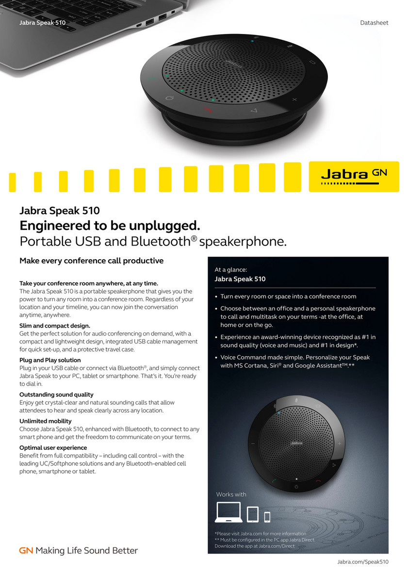 Jabra - Jabra Speak 510 Datasheet A4 200123 Web - Page 1