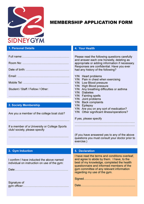 Sidney Sussex College - Gym Application Form - Page 1 - Created with ...