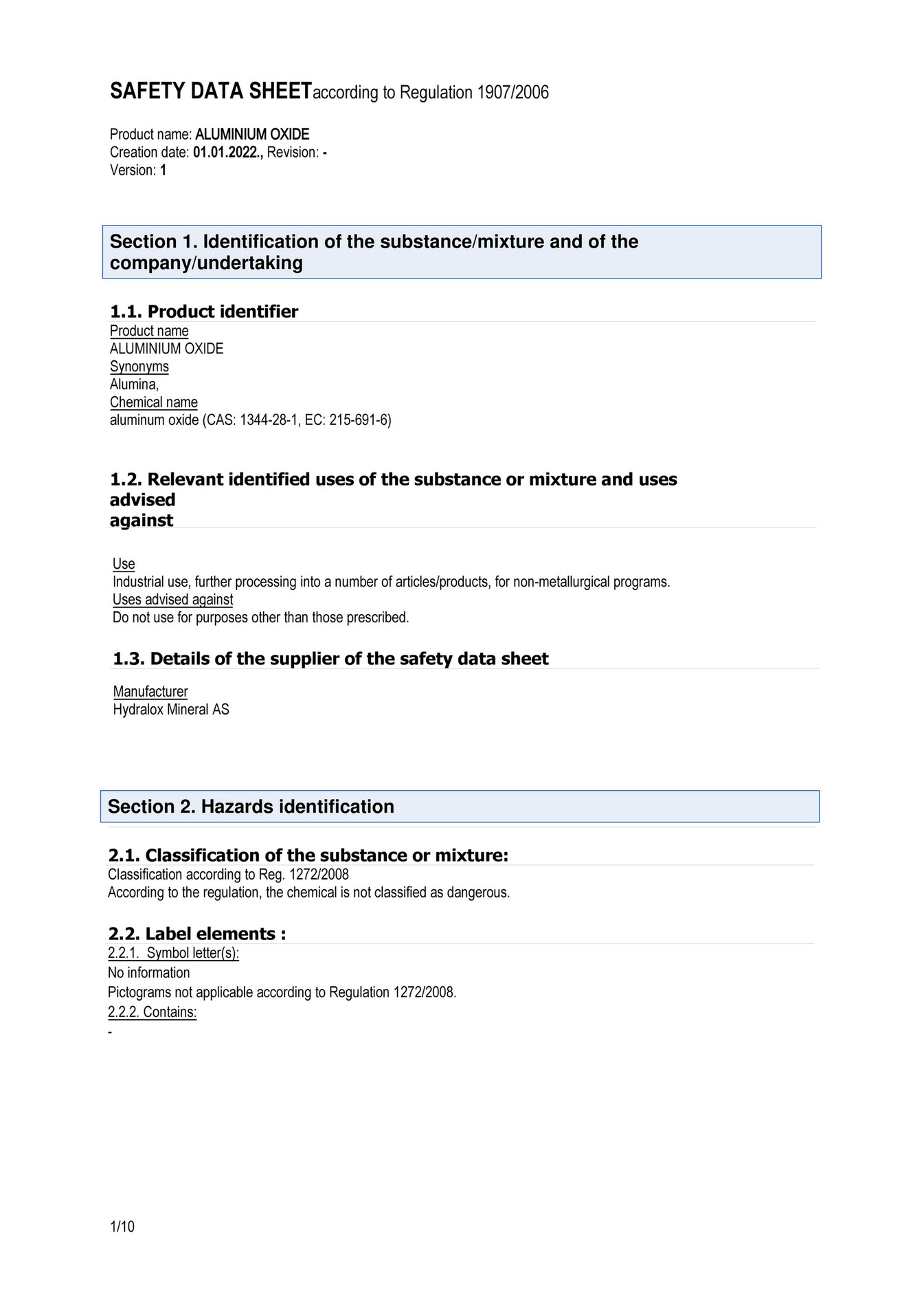 yoda MSDS Aluminium Oxide Page 1 Created with