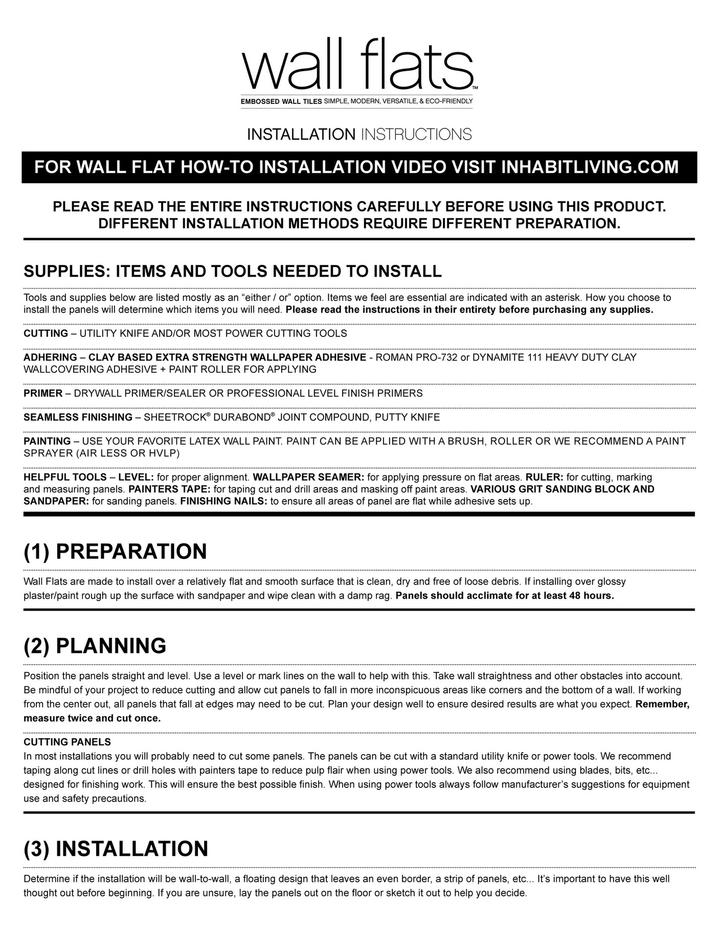 Inhabit Inhabit Wall Flat 3D Wall Panel Installation Instructions