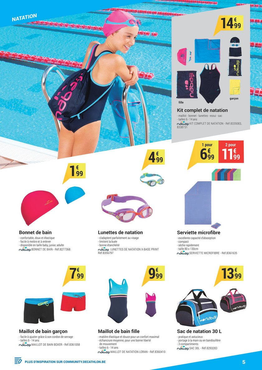 Kit natation fille 100 START : maillot de bain, lunettes, bonnet,  serviette, sac NABAIJI