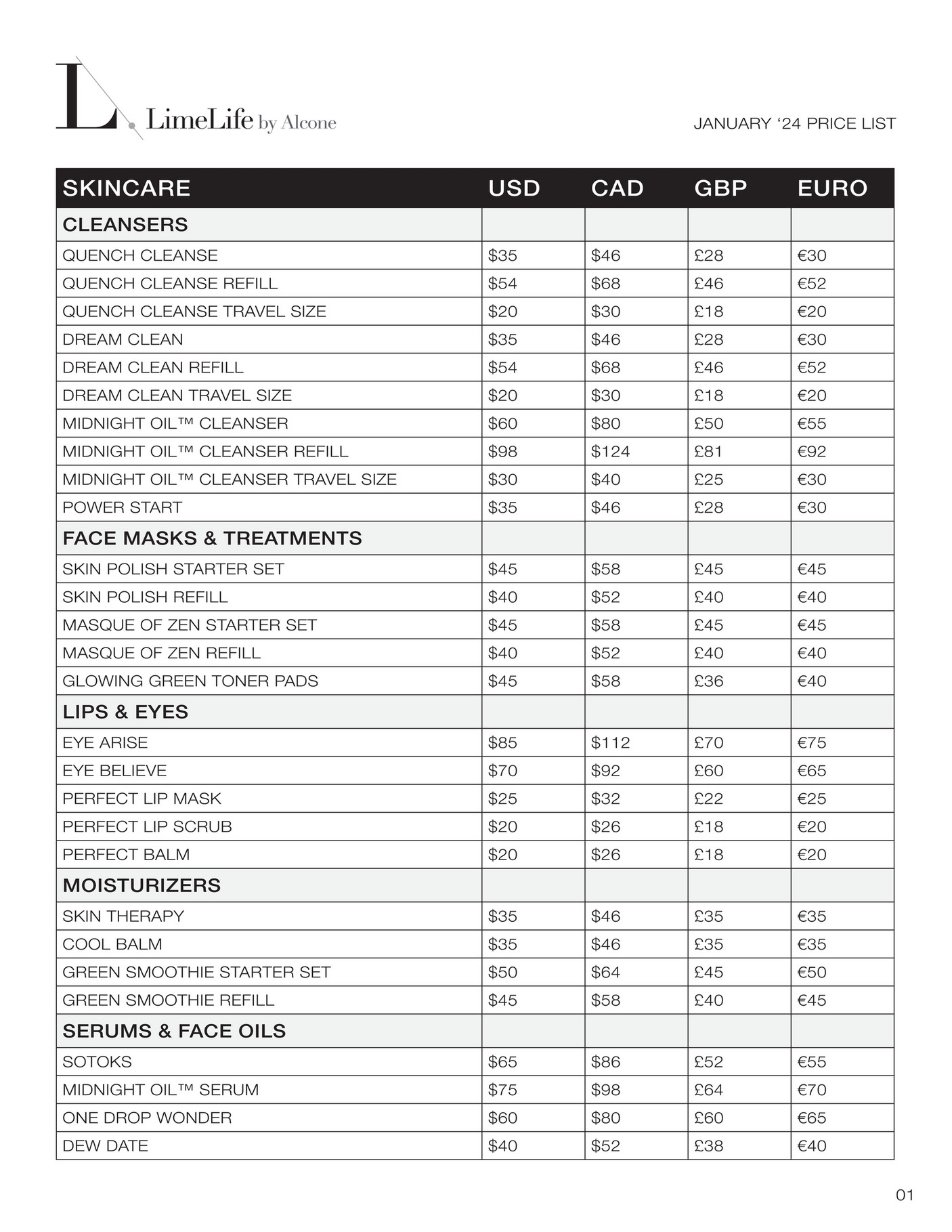 LimeLife by Alcone LimeLife_2024_Price List Page 1