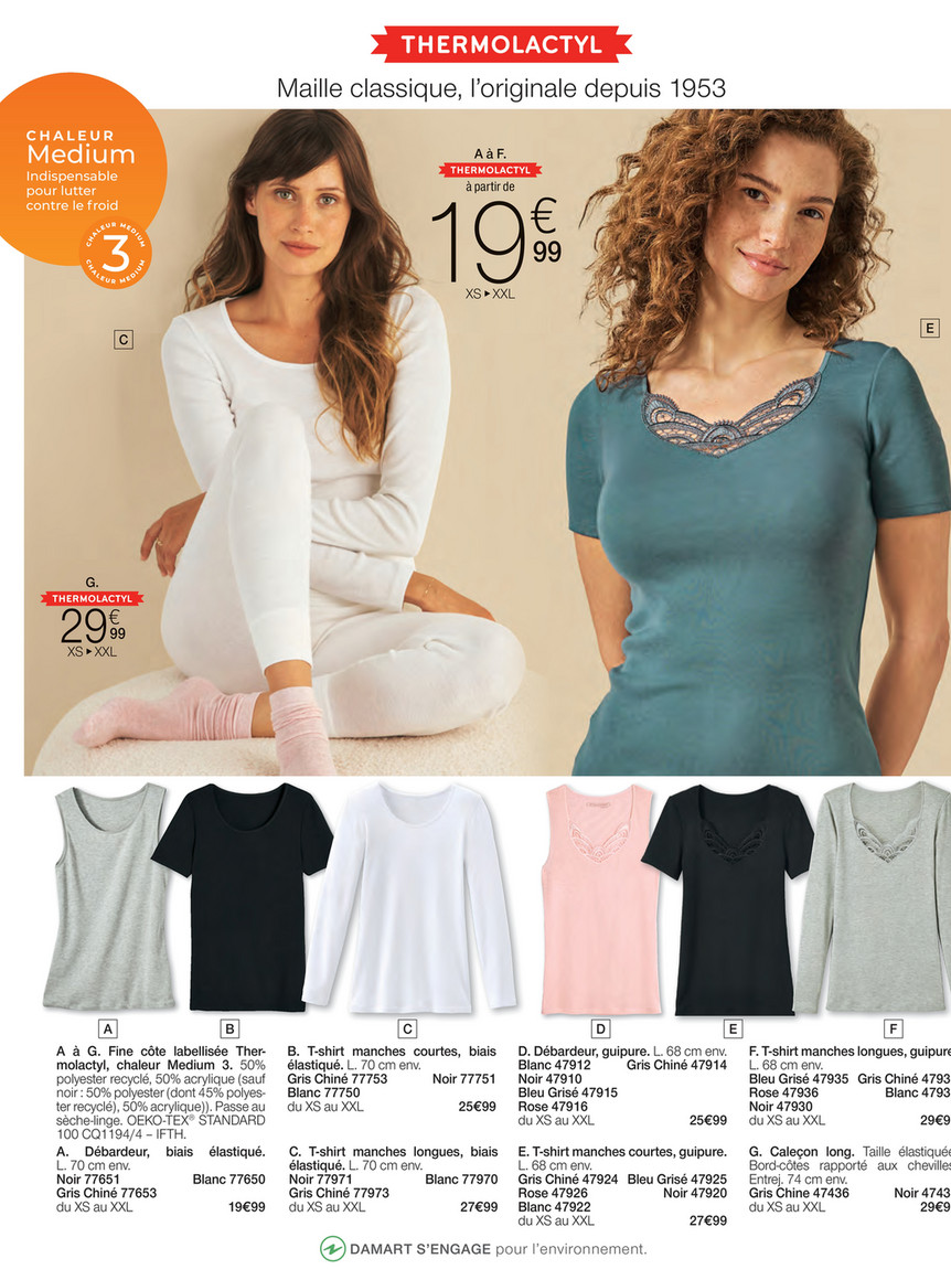 Only Femme T-Shirt Manches Longues Thermolactyl Damart - Maille Ajourée - Chaleur - Taille S à XXL Vêtement Technique Froid -15°C Only Femme T-Shirt Manches Longues Thermolactyl Damart - Maille Ajourée - Chaleur - Taille S à XXL Vêtement Technique Froid -15°C
