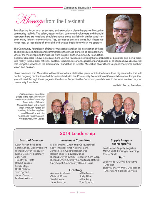 Gary Riibe Muscatine Community Foundation - 2014-2015 Annual Report - Page 1 ...