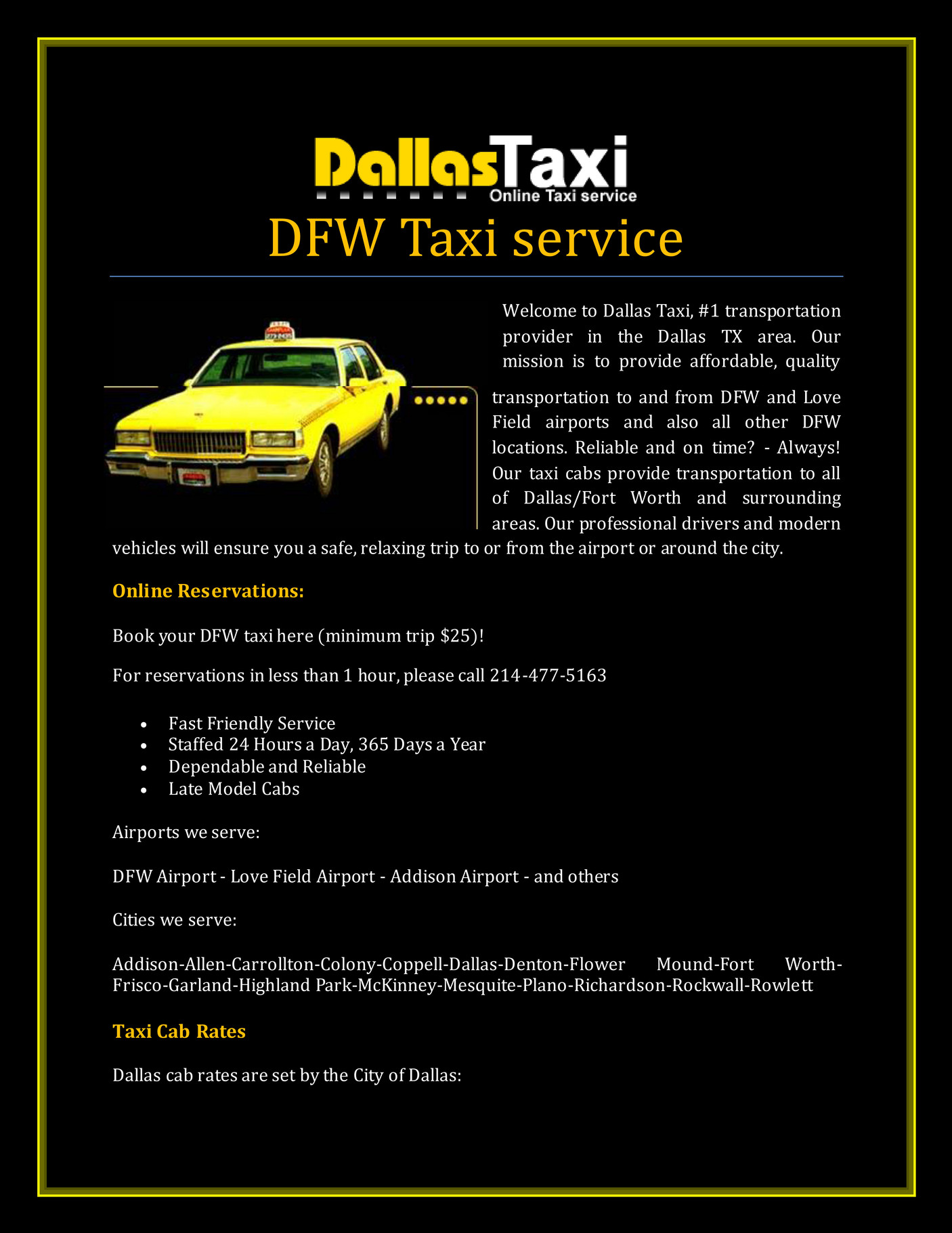 Dfw Taxi Rates