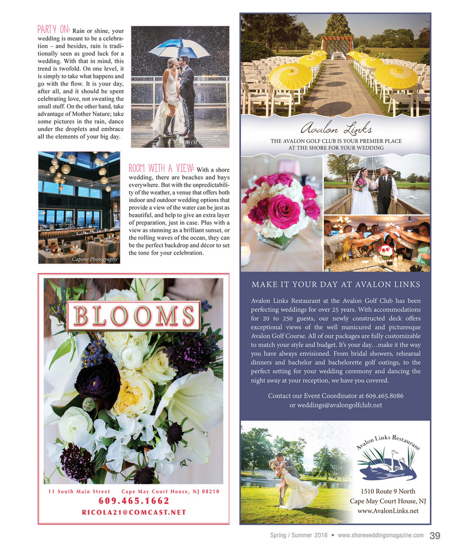 Seven Mile Publishing Shore Weddings SpringSummer 2016 Rain or Shine, the Wedding is On! 21 Beautiful Ways to