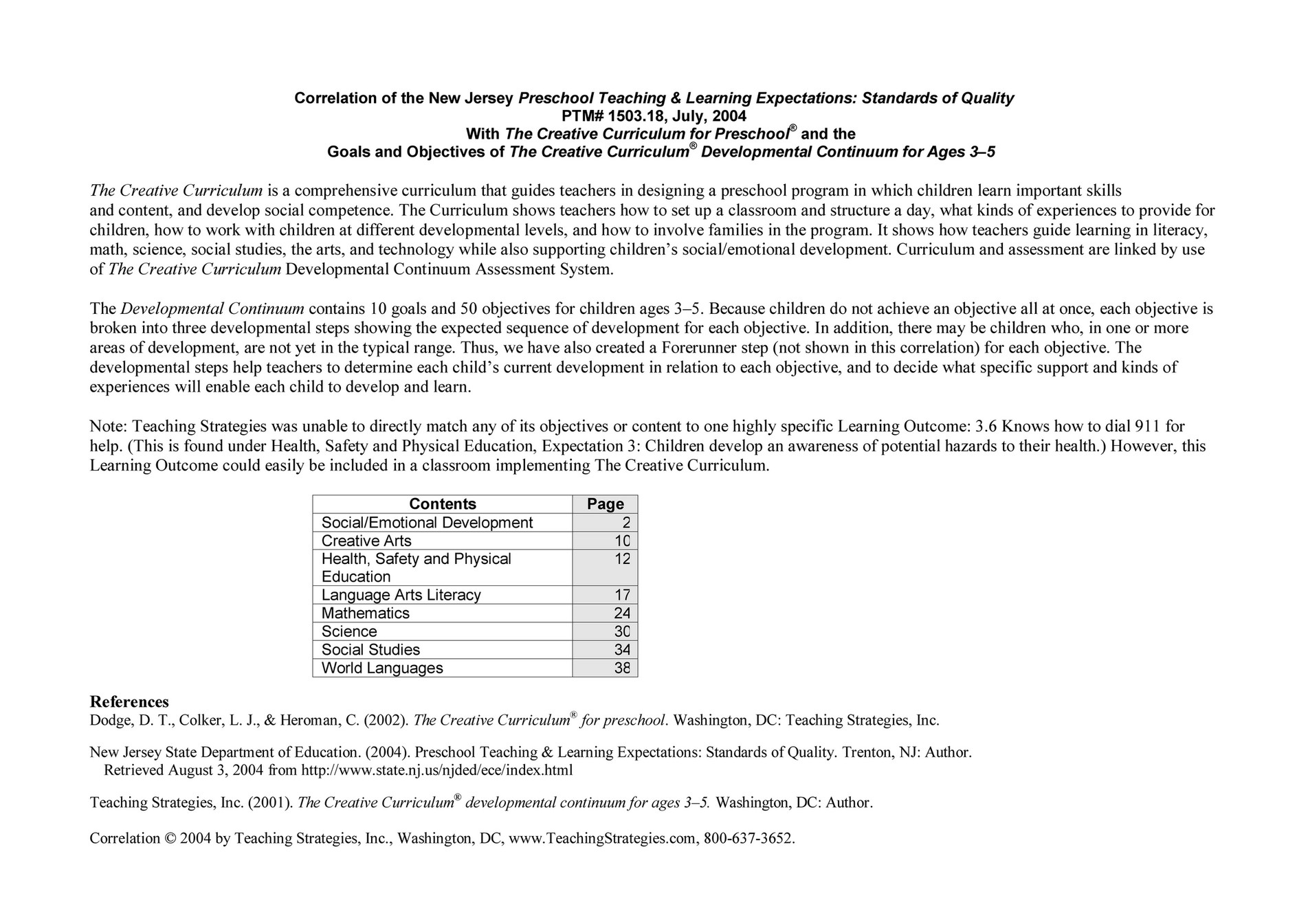 Seven Mile Publishing Correlation Of The New Jersey Preschool 