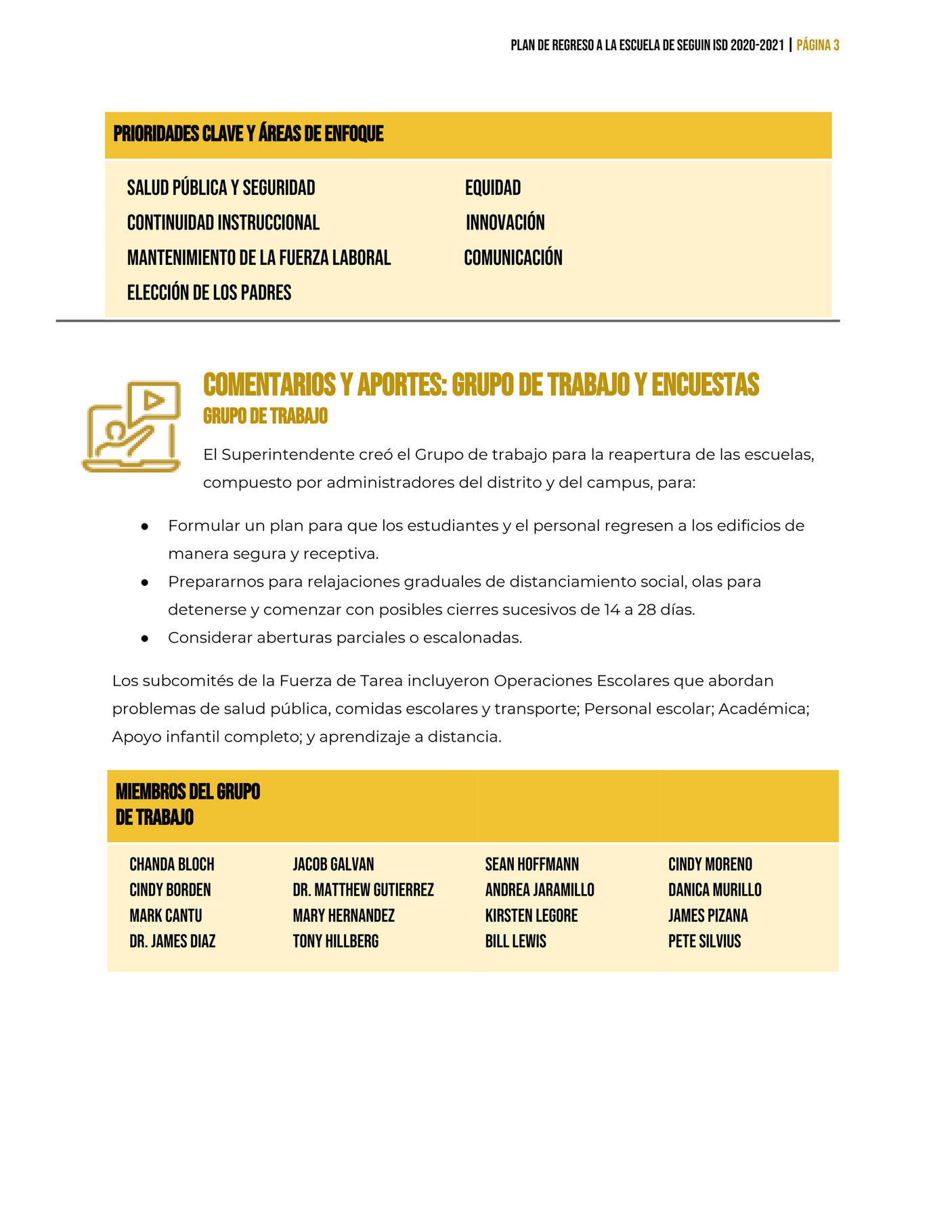 Seguin ISD - Spanish Seguin ISD - Return to School Plan 2020-2021 - Page 1  - Created with Publitas.com