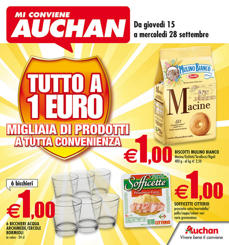 Volantino Auchan Tutto a 1 Euro dal 15 al 28 Settembre 2016