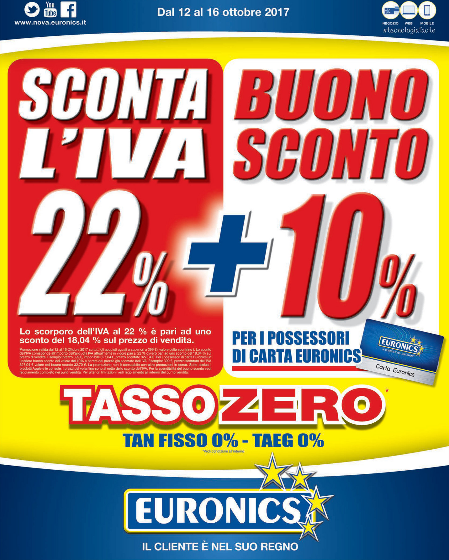 SP Euronics Nova Sconta l'IVA 22 + buono sconto 10 dal 12 al 16