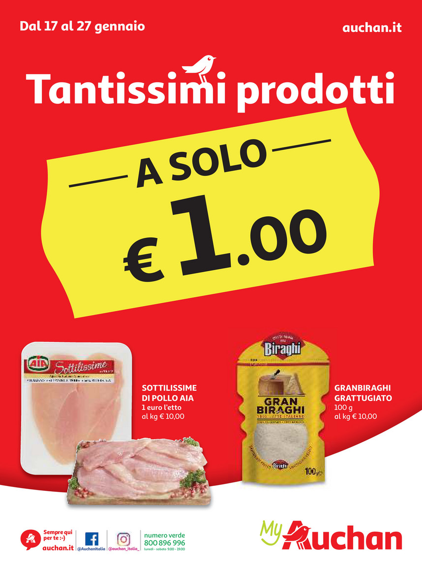 Volantino Auchan Tantissimi prodotti a solo €1 dal 17 al 27 Gennaio 2019