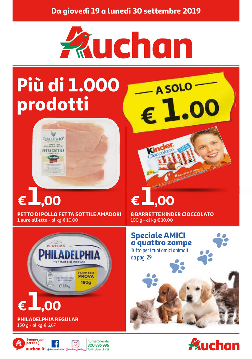 Volantino Auchan Più di 1000 prodotti a solo €1 dal 19 al 30 Settembre  2019