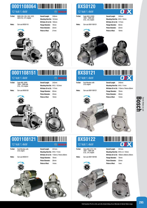 NAPA Auto Parts - Alternator & Starter Motor Catalogue 2014 - Page 294-295