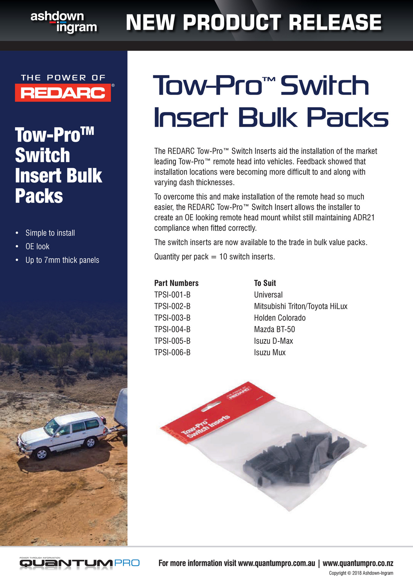 NAPA Auto Parts NP (A) 180016 REDARC TowPro Switch Insert Bulk