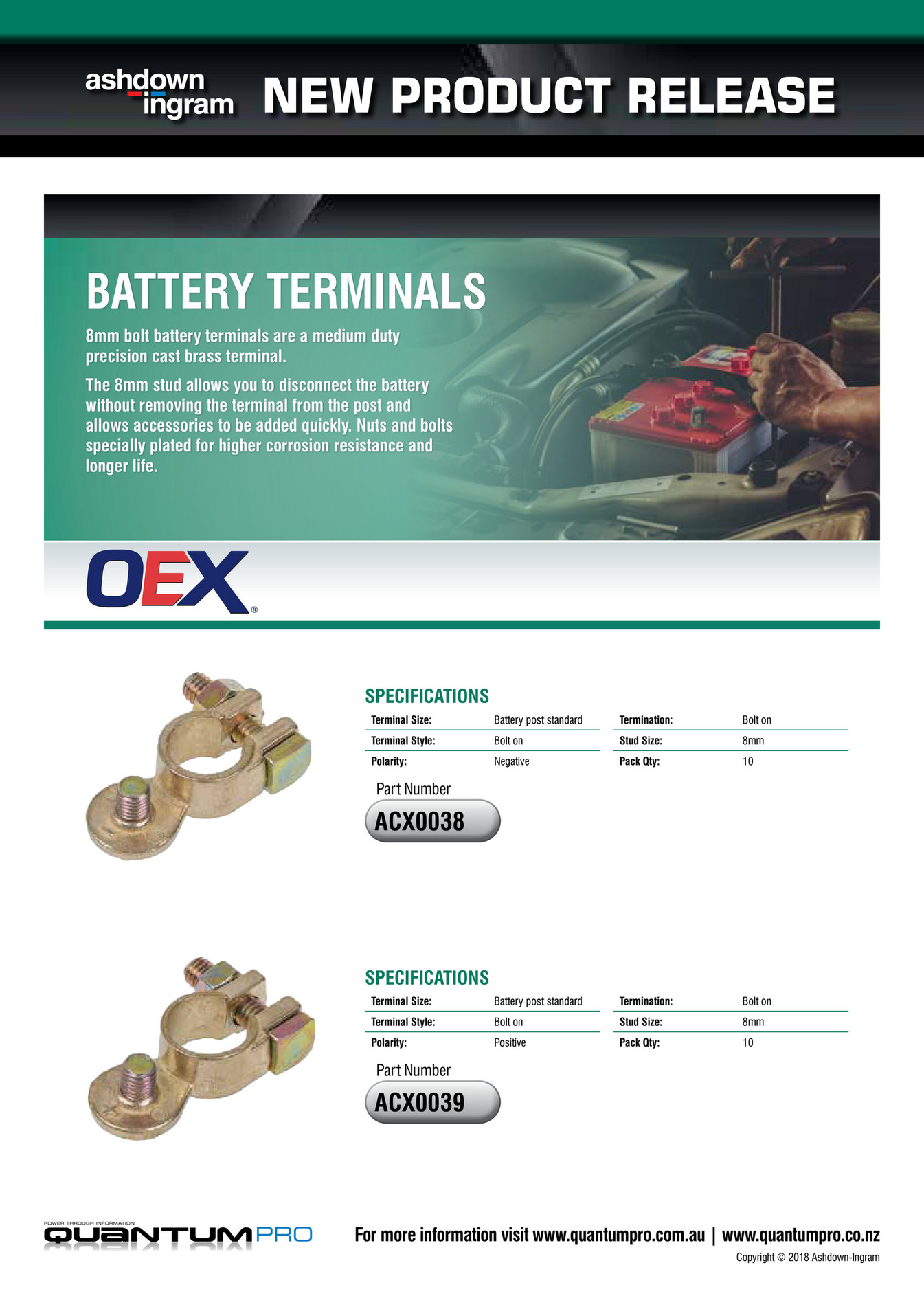 NAPA Auto Parts NP (A) 180027 ACX0038 ACX0039 Battery Terminals LR