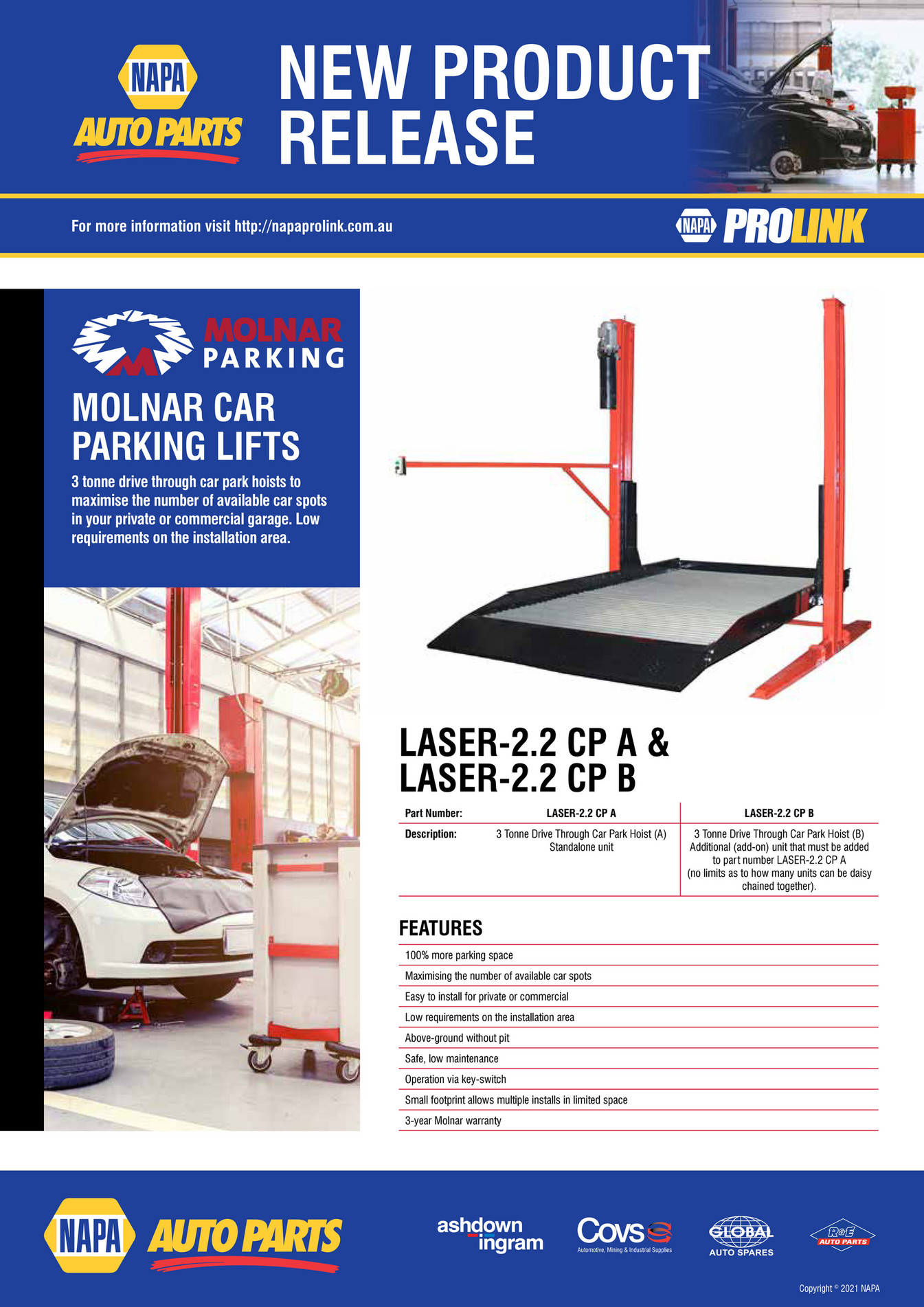 NAPA Auto Parts NP (A) 200035 Molnar Car Parking Lift LASER2.2