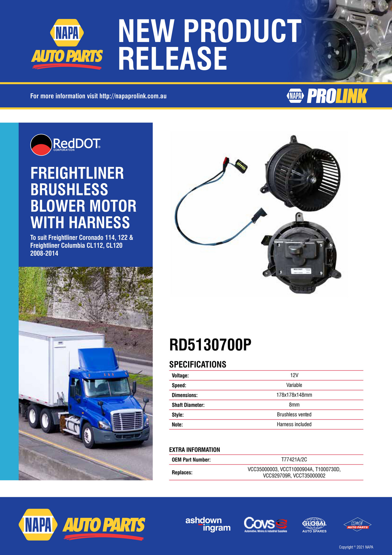 NAPA Auto Parts NP (AC) 200004 RD5130700P Blower Motor With Harness