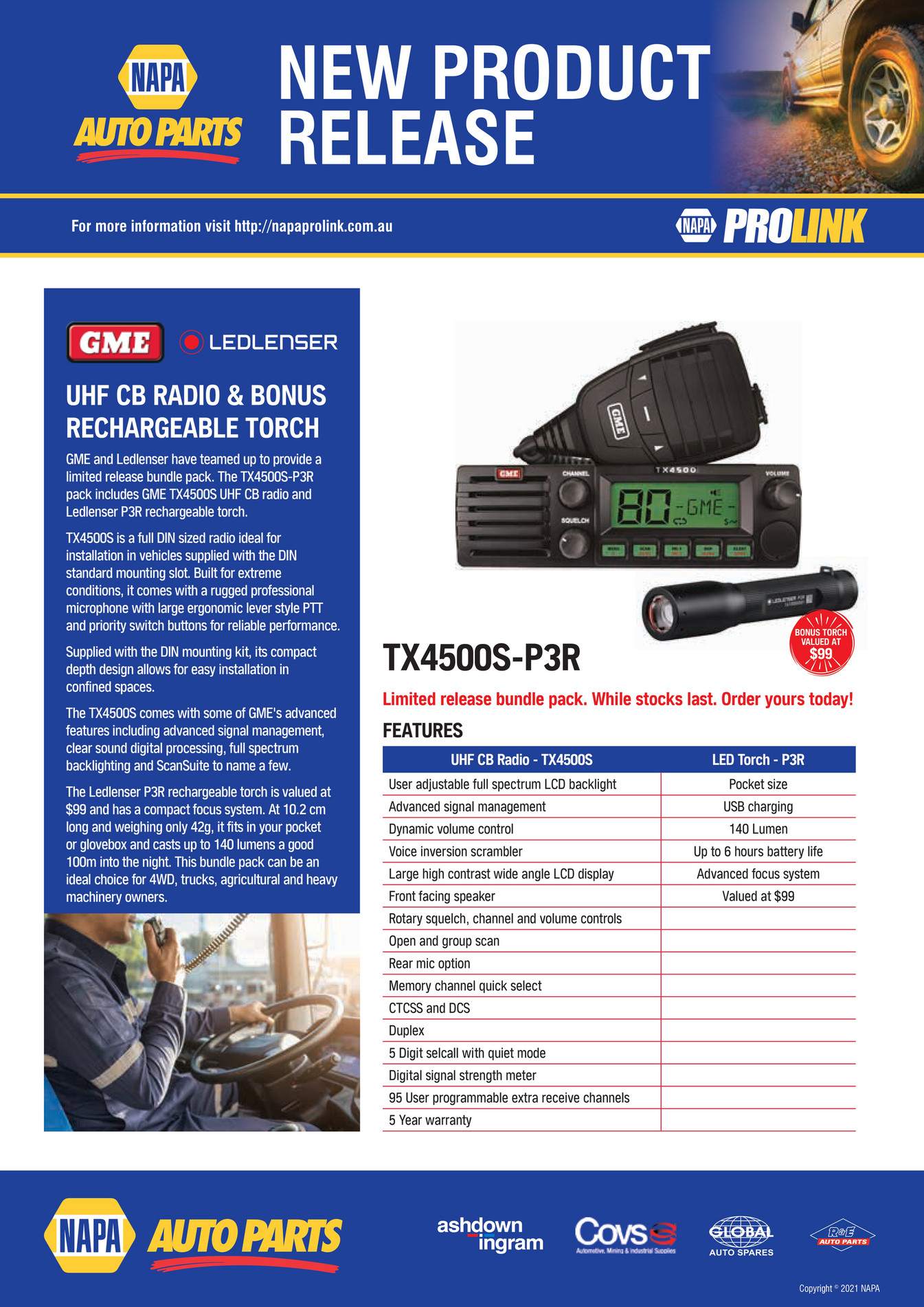 NAPA Auto Parts NP (A) 210047 ITX4500S CB Radio with bonus torch LR