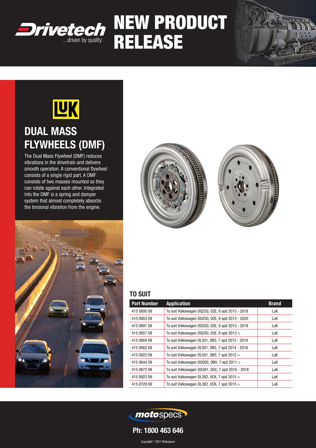 NAPA Auto Parts NP (DT) 210003 Drivetech LuK Dual Mass Flywheels LR