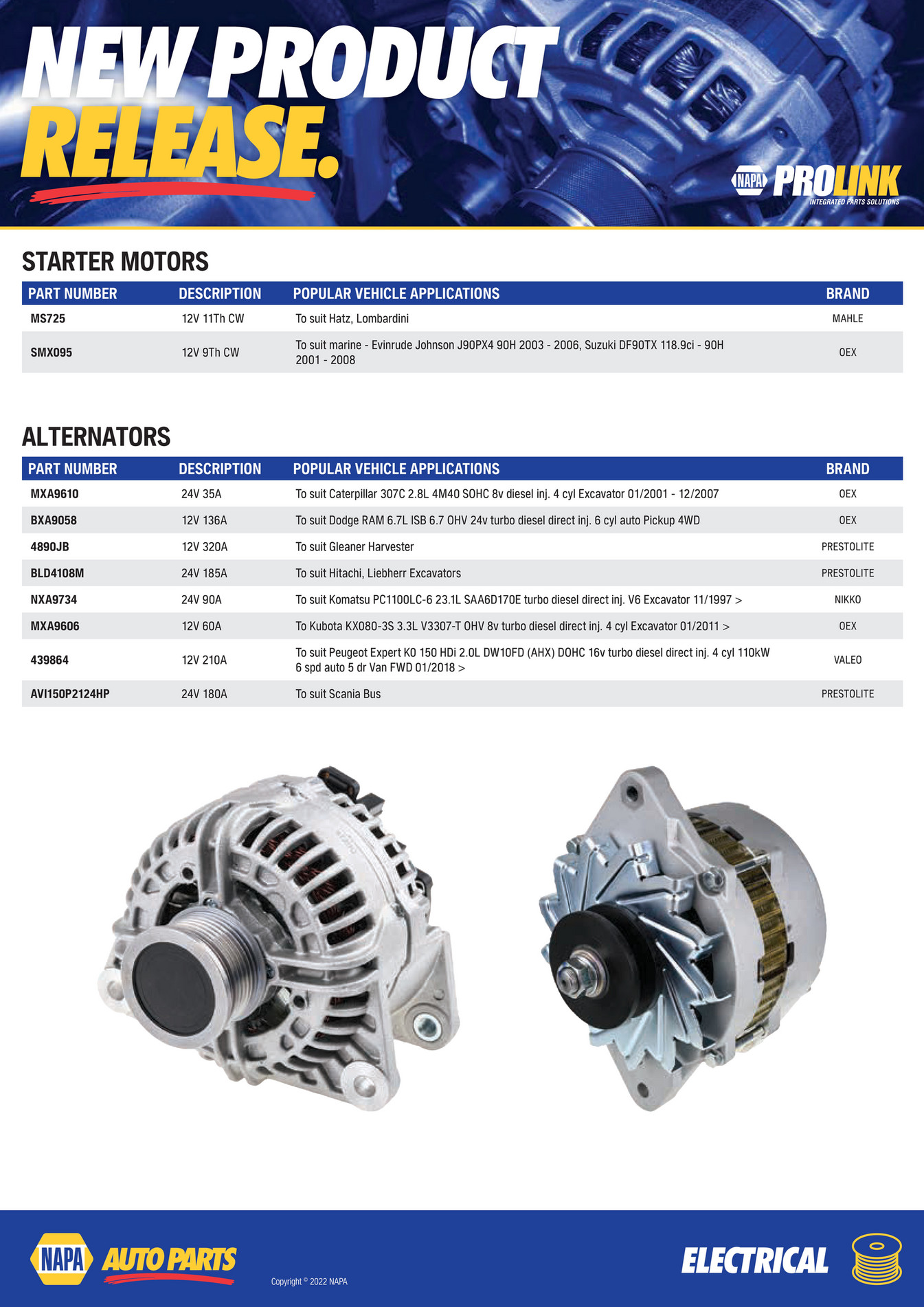 NAPA Auto Parts NP (R) 220011 Starter Motors Alternators DEC LR