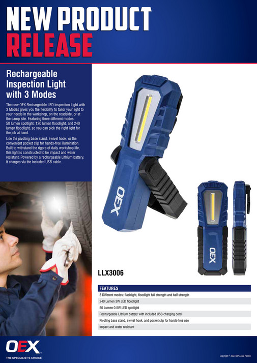 NAPA Auto Parts NP (OEX) 230023 Rechargeable Inspection Light with 3