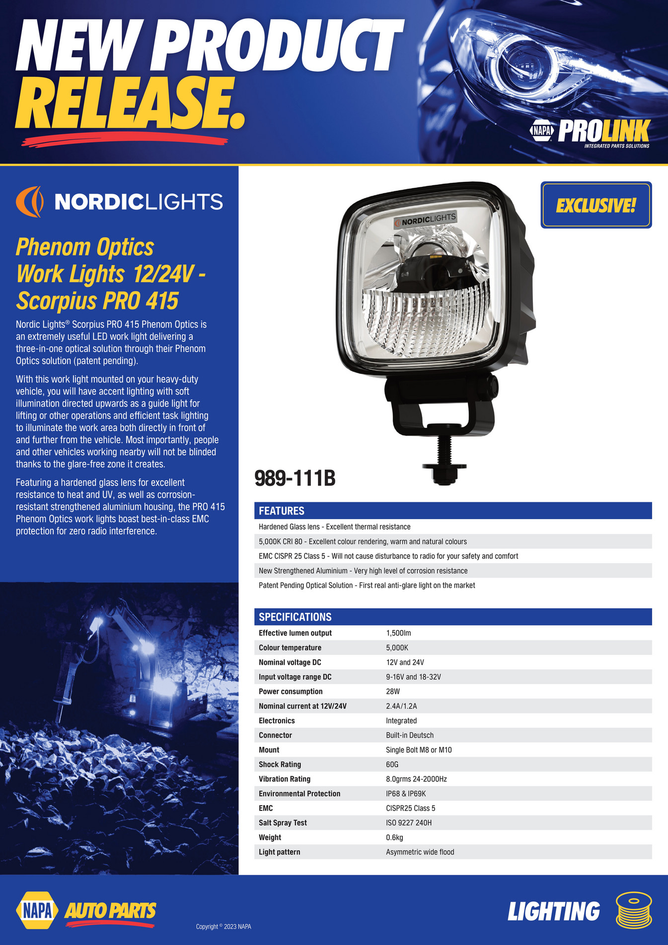 NAPA Auto Parts NP (A) 230012 Nordic Phenom Optics Work Lights Page 1