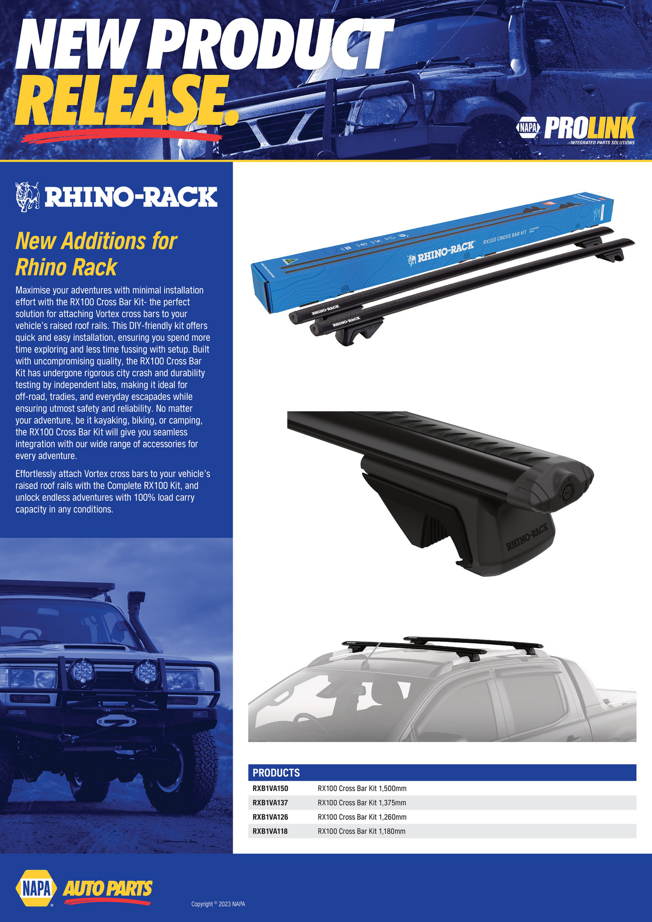 NAPA Auto Parts NP (A) 230026 Rhino Rack Cross Bar Kits Page 1