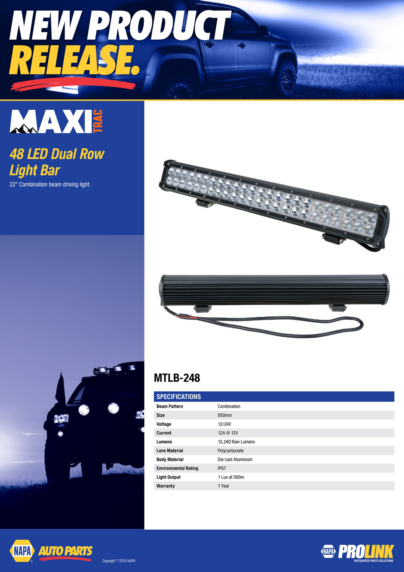 NAPA Auto Parts - NP (A) 24-0005E MAXI TRAC 48 LED Dual Row Light Bar ...