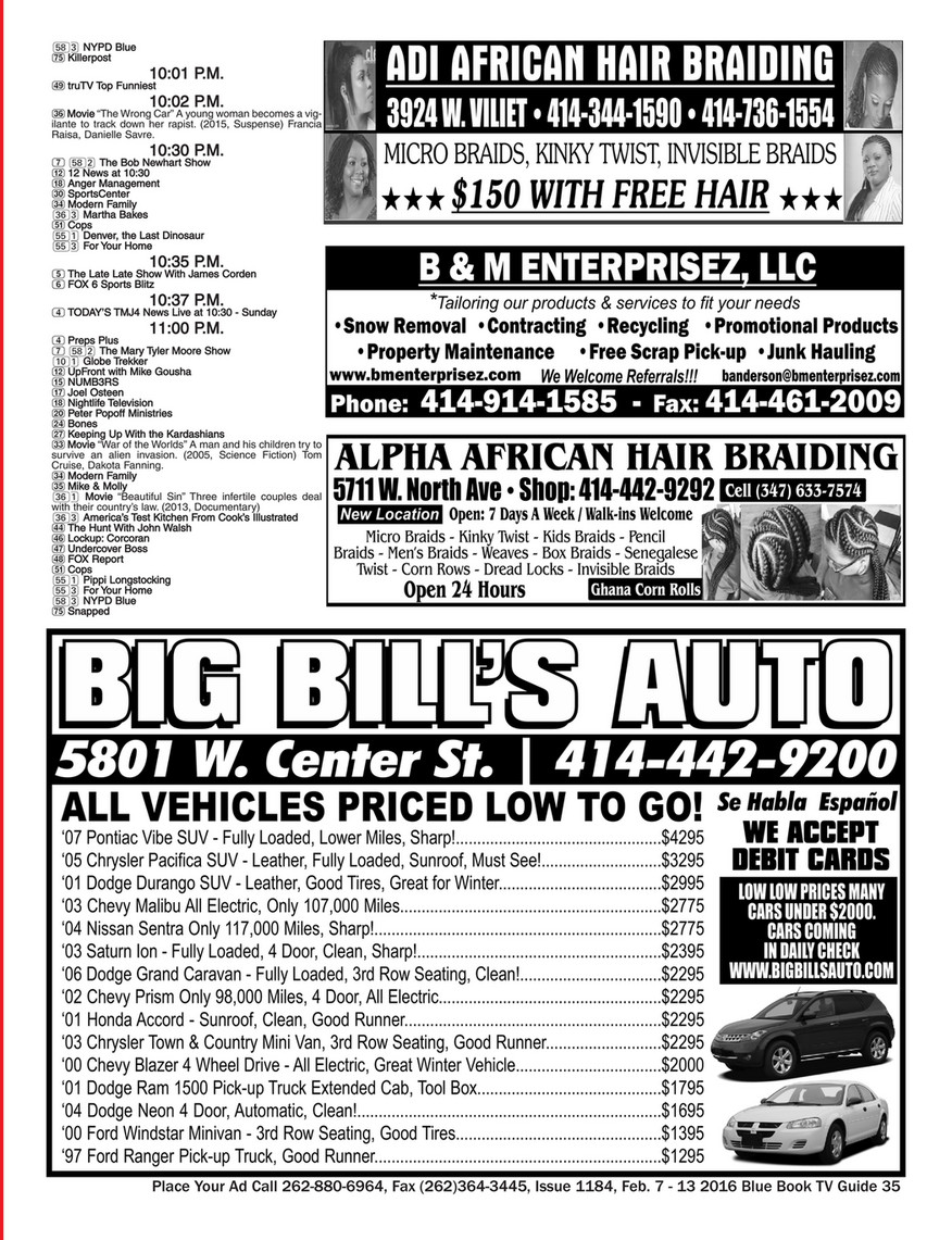 Blue Book Milwaukee Issue 1184 Feb 7 13 16 Blue Book Milwaukee Tv And Advertising Guide Page 34 35 Created With Publitas Com