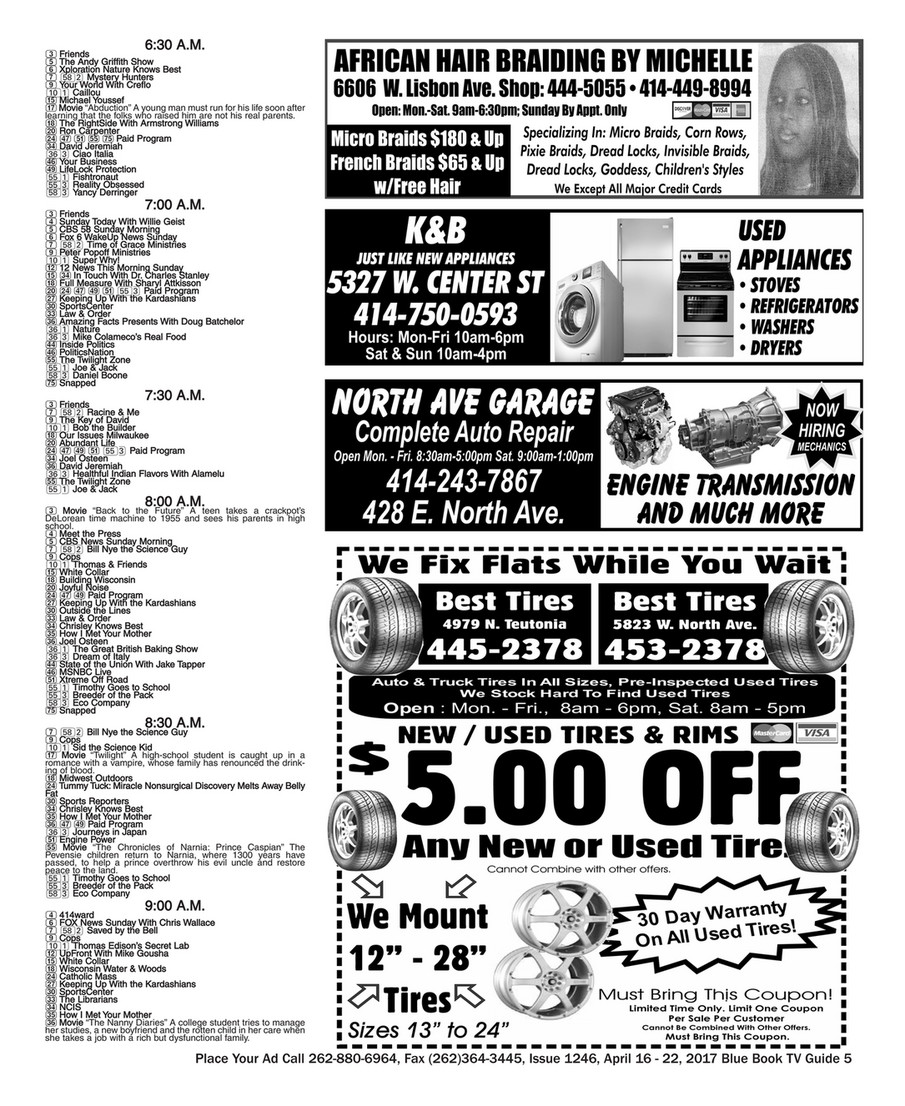 Blue Book Milwaukee Issue 1246 Blue Book Milwaukee Tv Guide Call 262 880 6964 To Advertise Your Business Page 1 Created With Publitas Com