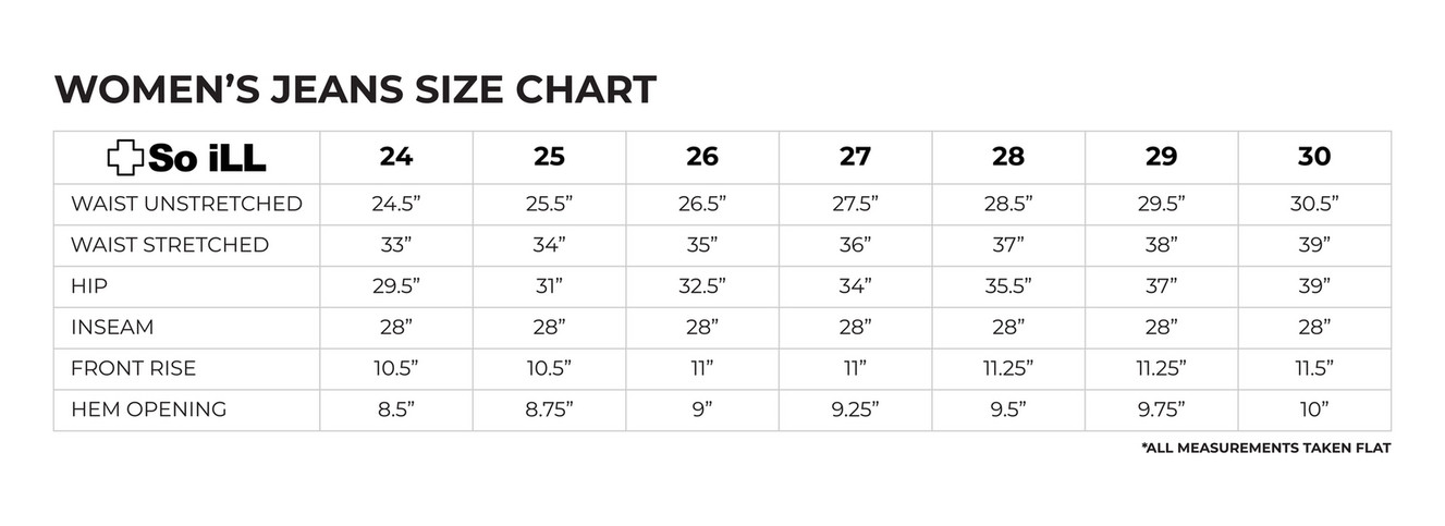 Womens Jeans Size Chart 30
