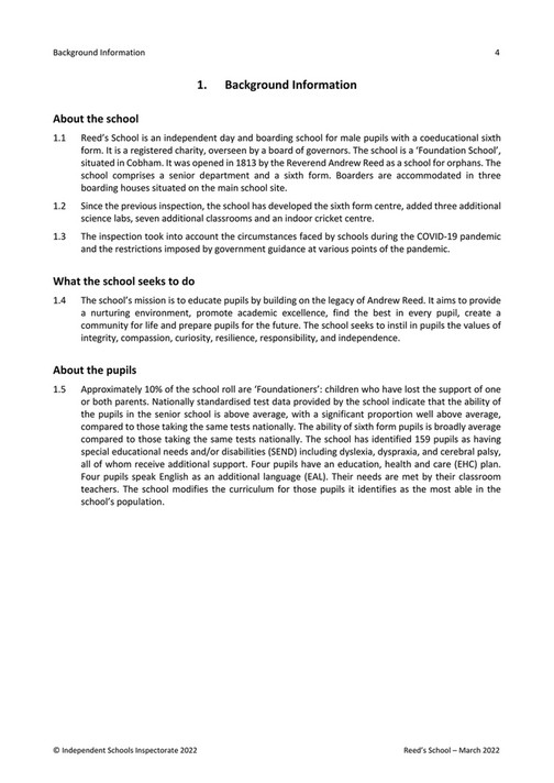 My publications Reed's School Independent Schools Independent Report