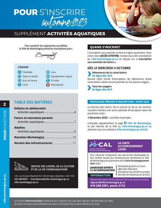 Communications Montmagny Info Loisirs Suppl Ment Aquatique Automne