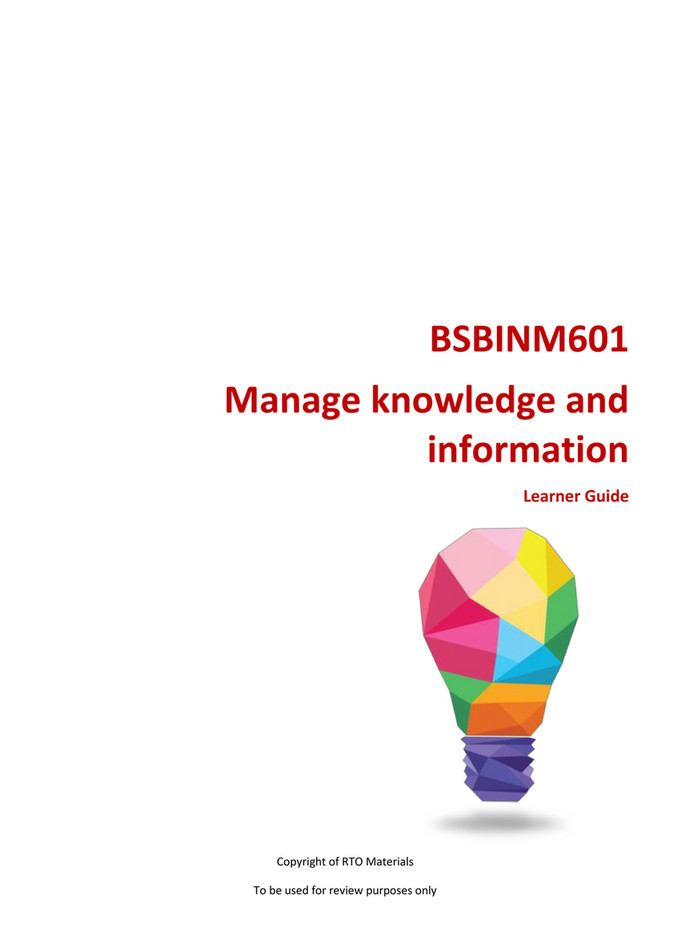 RTO Materials - BSBINM601 Learner Guide V1.0 - Page 1
