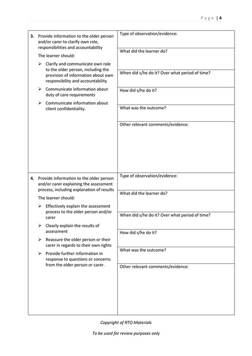 RTO Materials - CHCAGE004 Observation and Demonstration Checklists V1.0 ...