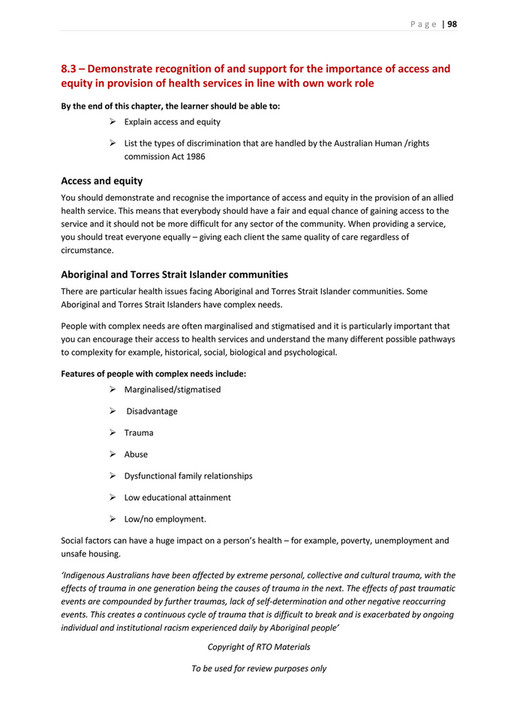 RTO Materials - HLTAHA001 Learner Guide V1.0 - Page 98-99