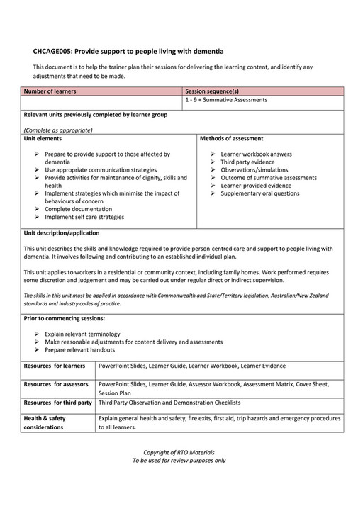 RTO Materials - CHCAGE005 Session Plan V1.0 - Page 1