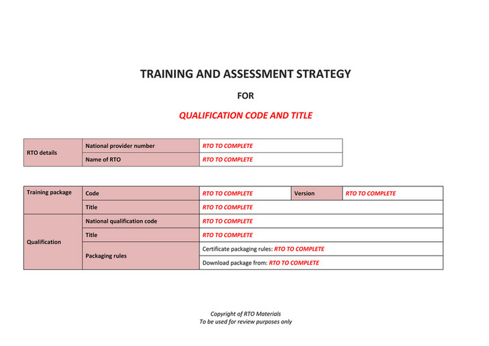 Rto Materials Sithpat001 Training And Essment Strategy Template Training And Essment Strategy For Qualification Code Le Rto Details Package National Provider