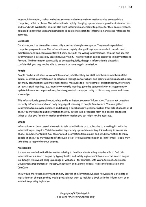 Kl08 Rto Examples RTO Materials - SITXCOM001 Learner Guide V1.0 - Page 16-17