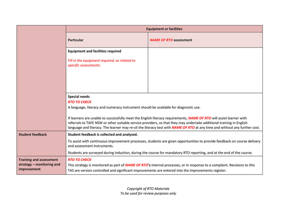 RTO Materials - Training and Assessment Strategy Template V6.0 - Page 11