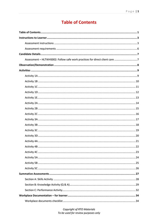 RTO Materials - HLTWHS002 Learner Workbook V1.0 - Page 1