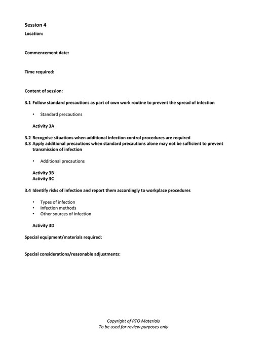 RTO Materials - HLTWHS002 Session Plan V1.0 - Page 4-5